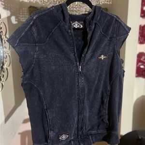 Affliction Black Cap Sleeve 100% Cotton Zip Up Vest Hoodie